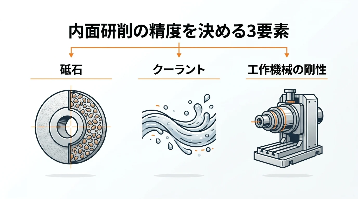 内面研削の精度を決める3要素：砥石・クーラント・工作機械の剛性